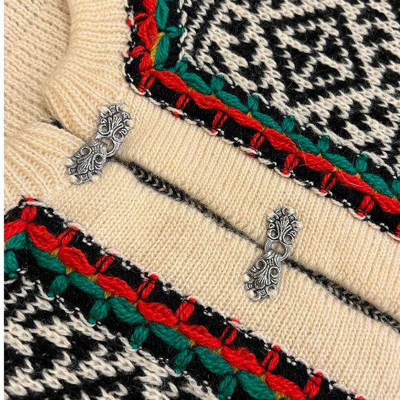 Vintage Norwegian Nordstrikk Wool Fair Isle Cardigan Pewter Toggles Unisex S/M - Picture 8 of 11